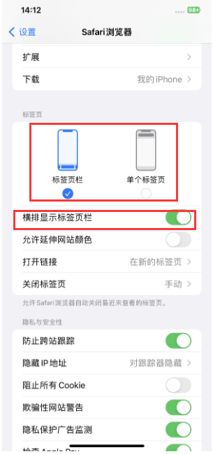 永康苹果手机维修分享Safari浏览器如何切换标签栏位置 